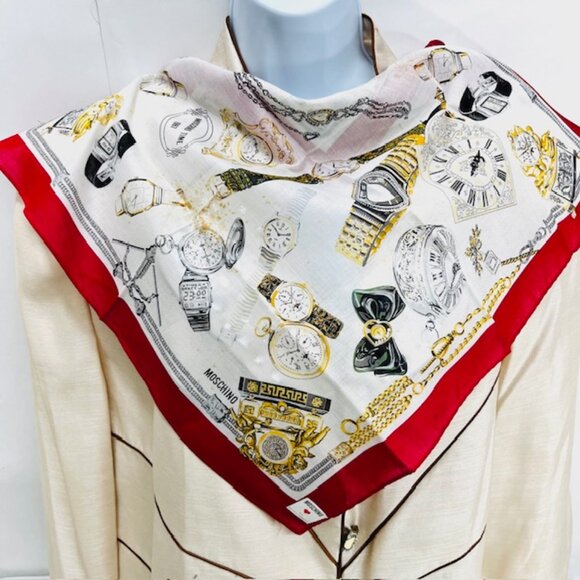 Moshino Accessories - 2 Unused-Unbox-Moschino/miniscarf/handkerchief 17"-20" Red white watches print(3